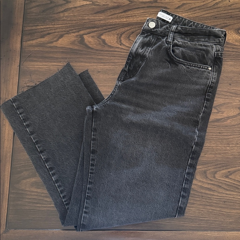 Zara Black High Waist Loose Ankle Denim Jeans, Size 40/8